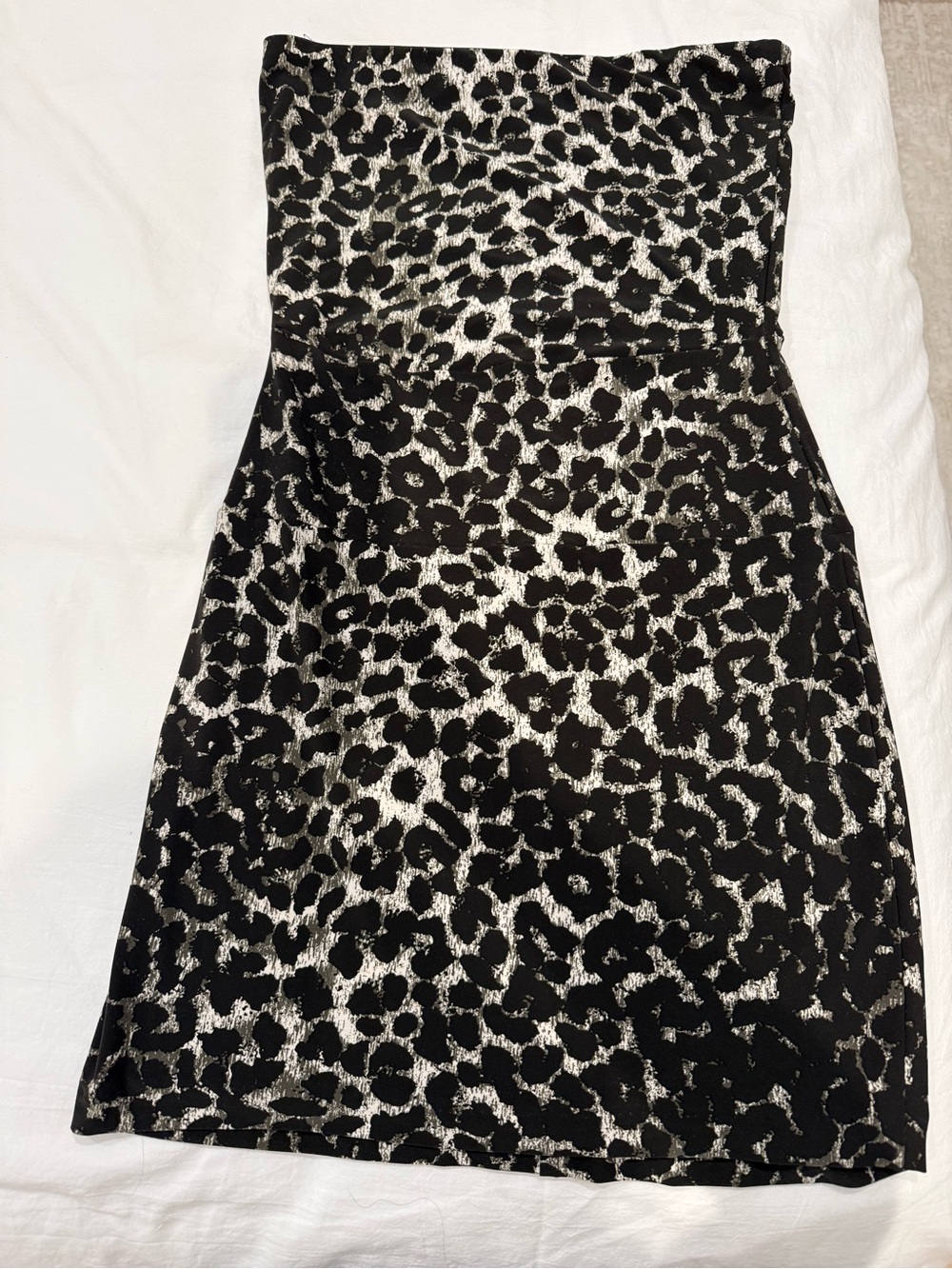 Norma Kamali Strapless Black and White Animal-Print Mini Dress